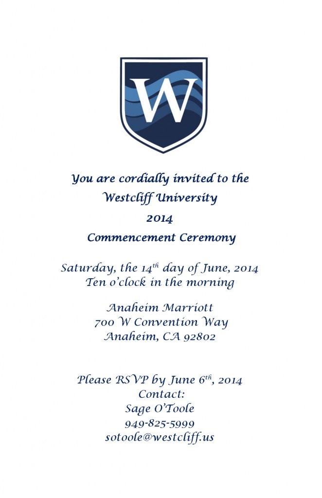 2014 Westcliff University Commencement Invitation