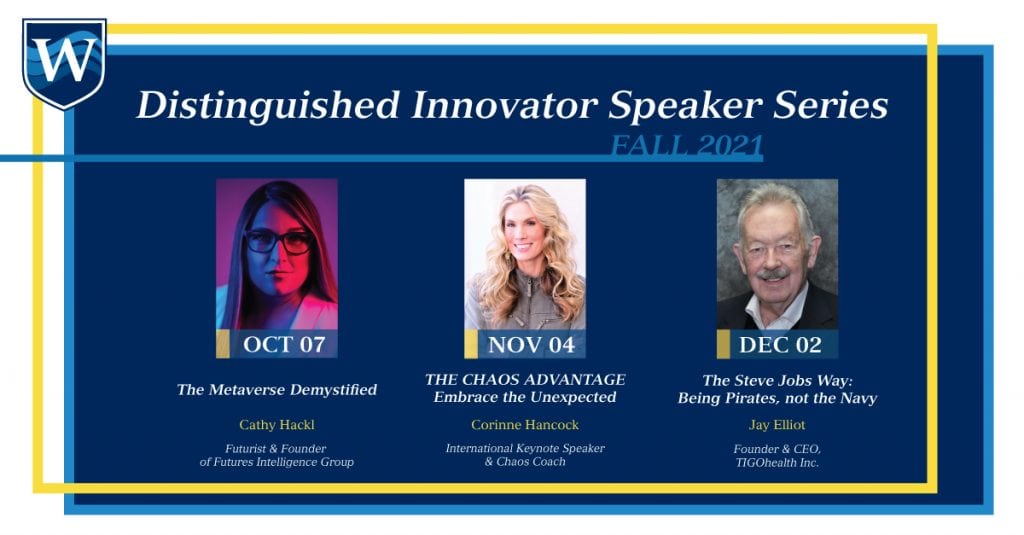 this is a graphic image of Westcliff University's Fall 2021 Distinguished Innovator Speaker Series