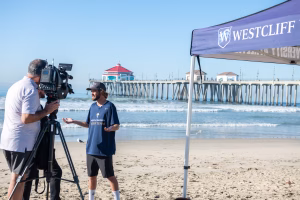 Westcliff University surf team featured on FOX Sports competing in collegiate surfing championships.