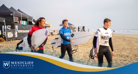 Westcliff University surf team featured on FOX Sports competing in collegiate surfing championships.